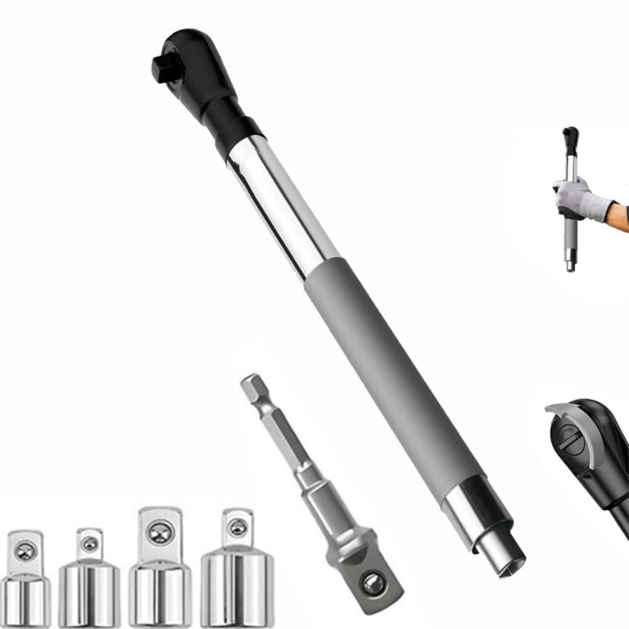 Offset Extension Wrench Impact for Electric Drill, with 4 Socket Adapters and 1/2‘’ Drill Adapter, Multifunctional Chain Drive Electric Ratchet Wrench