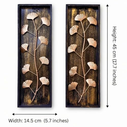 Image of DSH Leaf Wall Art Panels Modern Rustic Home Decor Wall Hanging Sculpture for Living Room, Bedroom & Office (45X15 CM) Decoration Item (Ginkgo Leaf, 2 Frames)