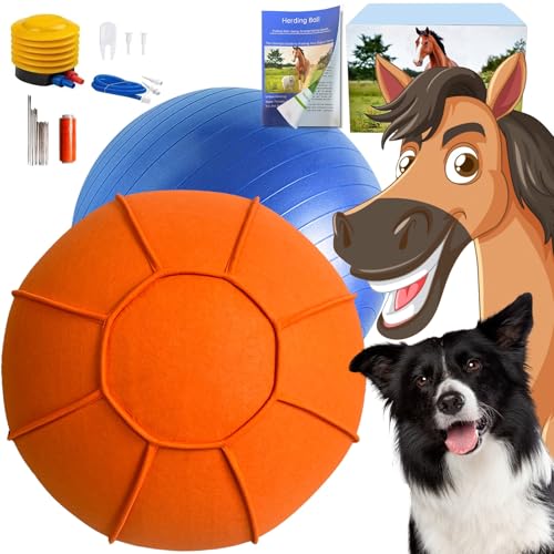 BabieDtOyG Herding Ball for Dogs, Dual Layered Herding Dog Ball Set for Australian Shepherd, Cattle, Collie, for Dog, Agility Equipment- Free Training Book (Orange, 22 inch)