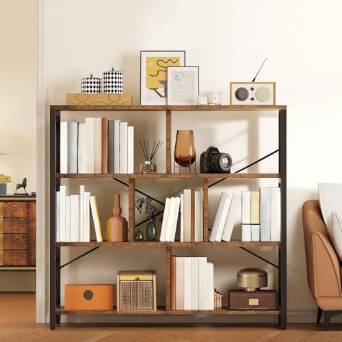 YITAHOME Bücherregal mit 4 Ebenen, Standregal 120cm Hoch Freistehendes Eck-Bücherregal, Offene Display-Aufbewahrung, Regale für Wohnzimmer Schlafzimmer Büro, Vintagebraun-schwarz