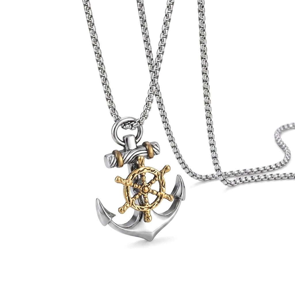 Stainless Steel Anchor & Ship Wheel Pendant Necklace for Men & Boys | Nautical Marine Charm | Stylish Chain Necklace | Gift for Him-image-49