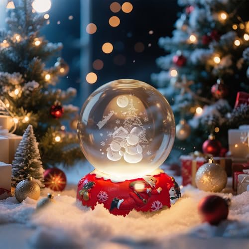 Image of L LOHAS LED 3D Crystal Ball Night Light-Laser Engraved Snowman | Red Holiday Base, Cute & Funny Christmas Night Light for Kids, 3000K Warm White for Christmas Party Decor