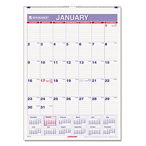 AT-A-GLANCE PM1-28 Recycled Monthly Wall Calendar, Blue and Red, 8
