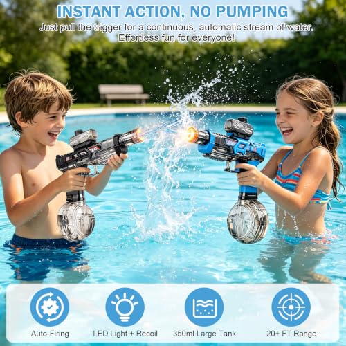 Altoance 2 Pack Electric Water Guns for Kids, Automatic Squirt Gun with LED Light & Sound, Fall Toys for Pool Beach Backyard, Fun with or Without Water, Indoor & Outdoor Fun for Boys Girls Ages 3+ - image 2