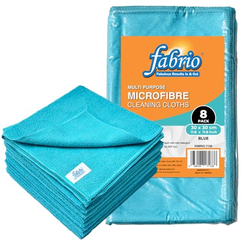 FABRIO Paños de Limpieza de Microfibra, Paquete de 8, 30 x 30 cm, ultrasuaves, sin Pelusas, superabsorbentes, para Cocina, Coche, Cristal y Limpieza multisuperficie, Color Azul