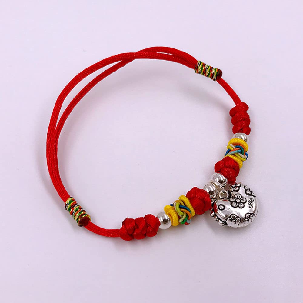 Bracciale rigido in argento for donna, bracciale intrecciato in corda rossa con ciondolo animale in argento S925 simpatico pulcino braccialetti dell'amicizia regolabili gioielli etnici fortu