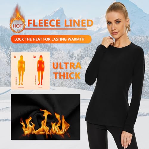 WOWENY Thermal Shirts for Women Base Layer Soft Fleece Lined Long Sleeve Top Thermal Underwear Winter Cold Weather2