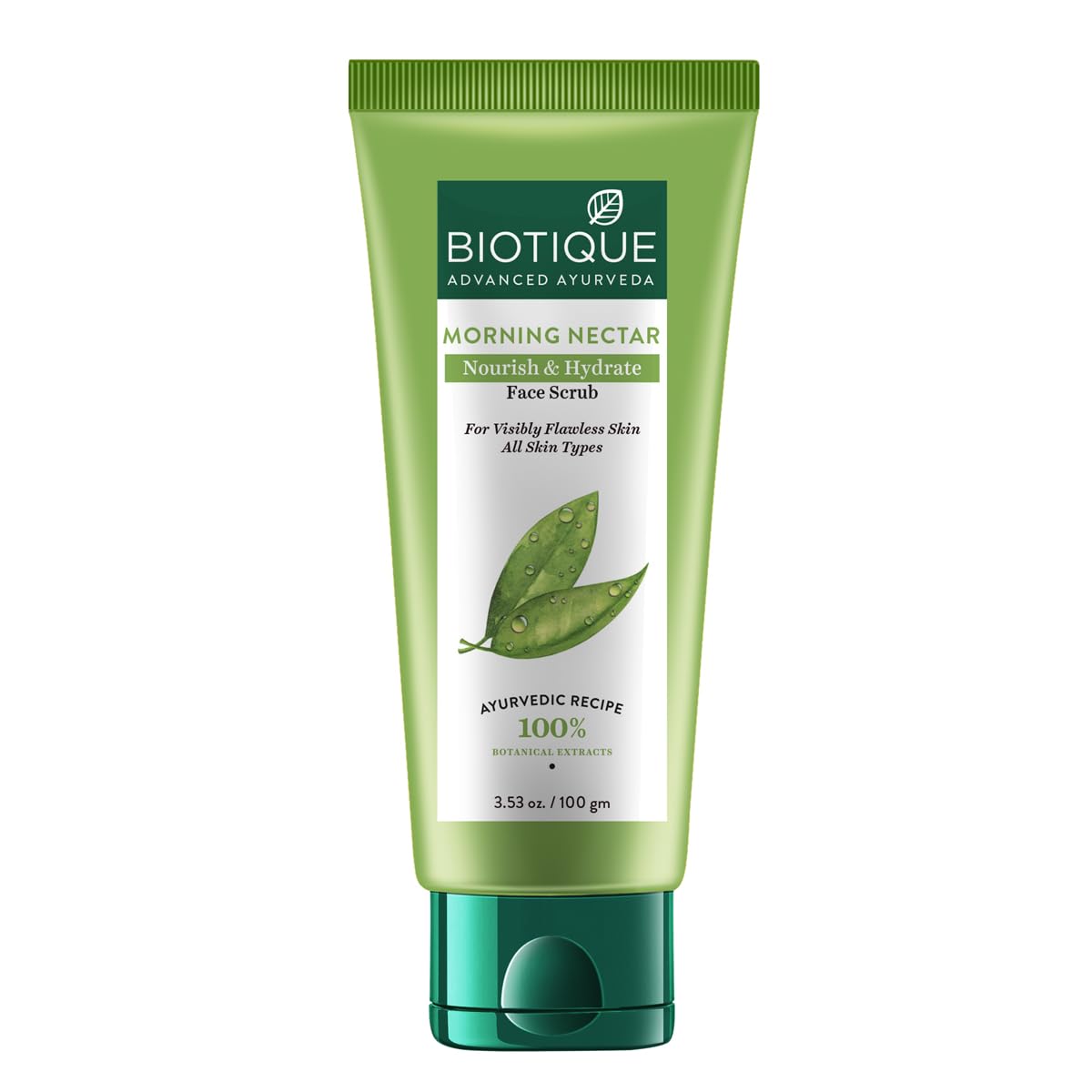 Biotique Morning Nectar Nourish & Hydrate Face Scrub | Contains Wild Turmeric, Neem Leaves, & Morning Nectar | Visibly Flawless Skin | Suitable for All Skin Types | 100gm