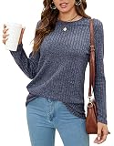 Womens Tops Long Sleeve Tunic Sweaters to Wear with Leggings Plain Knitted Shirts (Navy Blue,S)