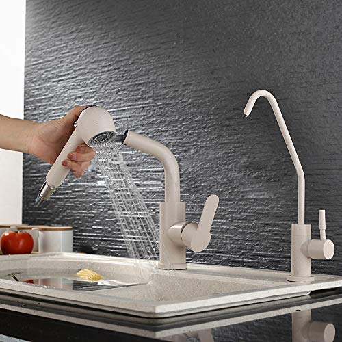 grifo de la cocina de una manija para cocina Toque Rotar 360 304 fregadero de acero inoxidable griferías de pintura de color avena grifos