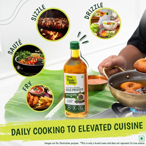 Image of Tata Simply Better Pure & Unrefined Cold Pressed Sesame(Gingelly)Oil,Naturally Cholesterol Free,500ml,Sesame Oil with Rich Aroma & Flavour of Real SesameSeeds,For Daily Cooking with Multipurpose Usage
