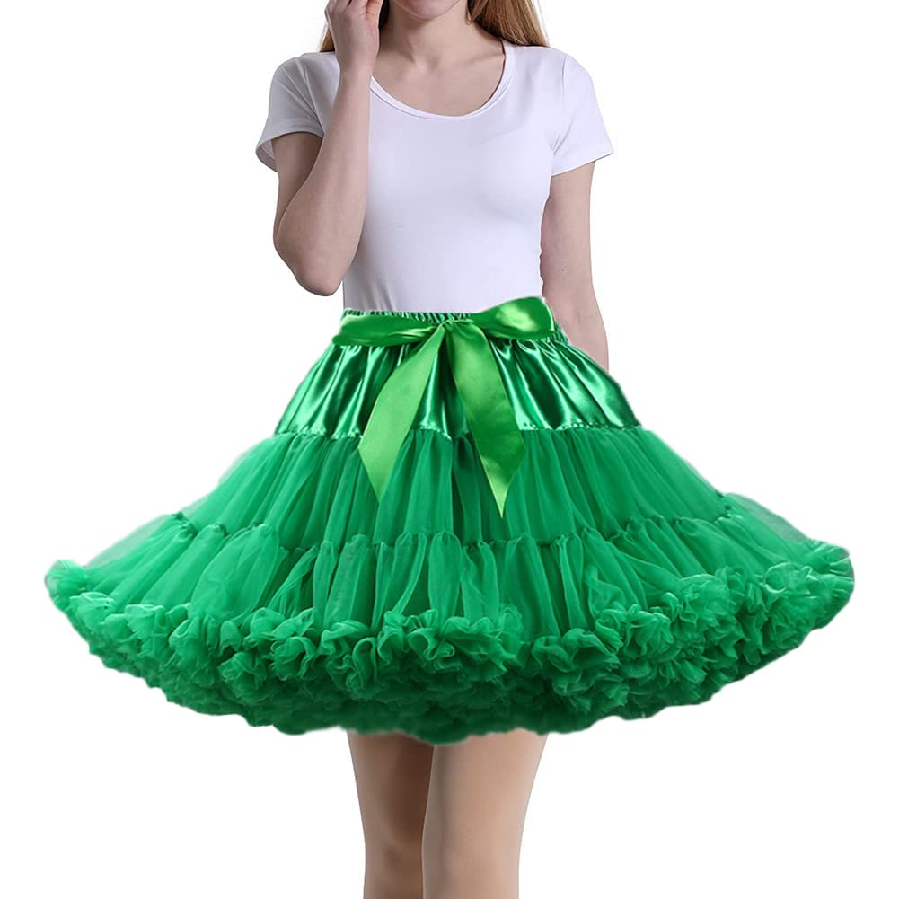 Tmade Women's Green Tulle Petticoat Tutu Party Multi-Layer Puffy Cosplay Skirt, Length 40Cm, Waist 56-100Cm