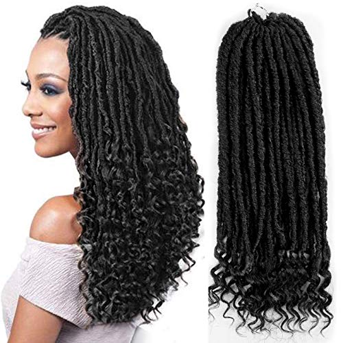 Crochet Braids Goddess Faux Locs - 6 Packs 16” Curly Faux Locs Braiding Hair 24 Strands/Pack Synthetic Dreadlocks Fiber (16", 1B)