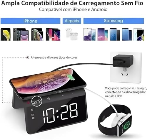 Carregador Indução Relógio Digital Com Abajur Led Colorido WS09 - Premium ABL.Store (Preto)