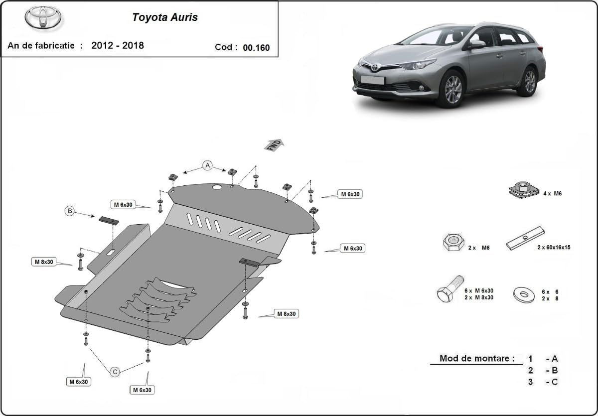 compatibile con Piastra catalizzatore/cat lock di acciaio Toyota Auris (2012-2018)
