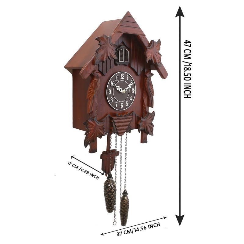 INDIANA CRAFT Decorative Hut Style Wooden Case Analog Cuckoo Musical Wall Clock for Living Room Home Decorations Office Gifts (Size: 37 x 17 x 47 CM | Weight: 2255 Gram | Colour: Brown) 2
