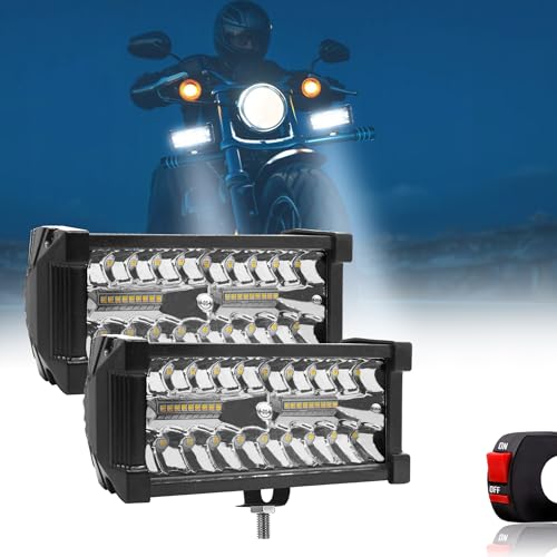 Image of FABTEC Flood Spot Combo Beam Flashing 7 inch LED Fog Light with 5 Modes LED Bar Light LED Light with On /Off Switch Universal Light for Bikes and Cars (38 Led 7 inch) (Set of 2) (White and Yellow)