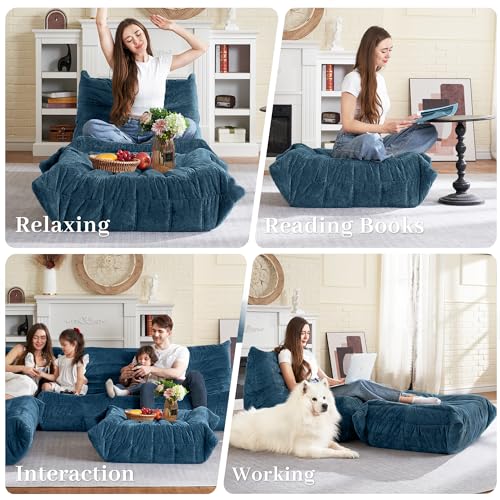 Image of HABUTWAY Bean Bag Ottoman,Memory Foam Foot Rest,Ottoman,Navy Blue | Fireside Chair Ottoman,Memory Foam Lazy Bean Bag Sofa for Living Room,Bedroom,Dorm,Office