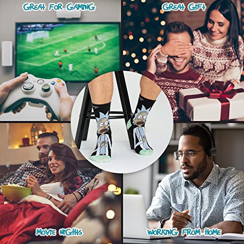 RICK AND MORTY Funny Calf Socks for Men & Teens US Size 7-11, Pack of 5 Soft Casual Warm Socks, Pickle Rick Gifts for Men