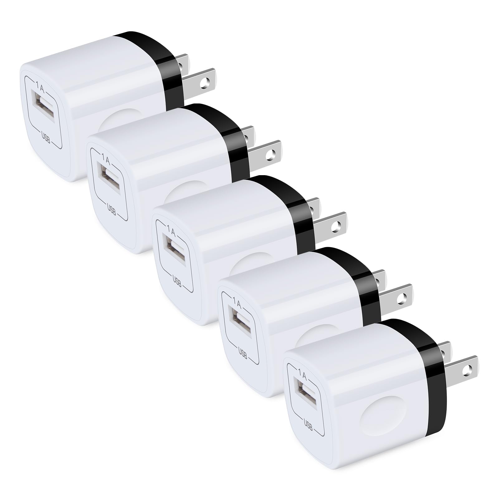 Single Port USB Wall Plug, 5Pack 1A/5V Wall Charger Block Power Adapter Cube Box Brick for iPhone 15 14 13 12 11 XS XR X 8 Plus, Samsung Galaxy S24 A55 A35 A15 A54 A53 A14 A13 S23 S22 S21 FE, Moto, LG