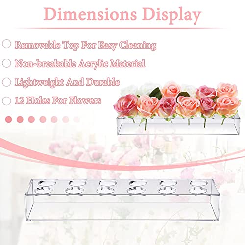 1/10 peça de vaso de flores de acrílico transparente, peça central retangular floral para mesa de ja