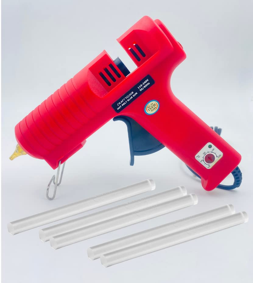 CRAFTYGUN RED 150W 150 WATT GLUE GUN WITH 5 GLUE STICKS