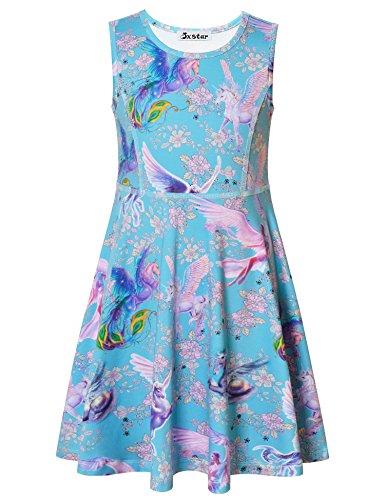Jxstar Little Girls Flower Dress Unicorn Printed Sleeveless Dress Flower Unicorn 120