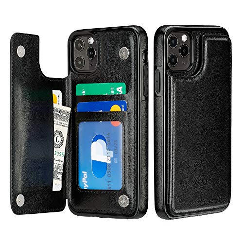 S-Tech Case for iPhone 13 (6.1 inch) Wallet Case with Card Holder Leather Kickstand Card Slots Case, Double Magnetic Clasp and Durable Shockproof Cover for iPhone 13 2021 (Black)