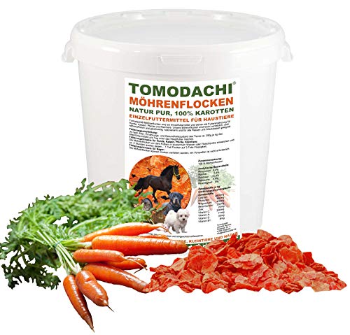 Möhrenflocken Hund, Barf Zusatz, Karottenflocken, Ergänzungsfutter Hund, Verdauung, Stoffwechsel, Immunsystem, reich an Vitaminen, Mineralien, BetaCarotin, kalorienarm, Diät, Tomodachi® 3kg Eimer