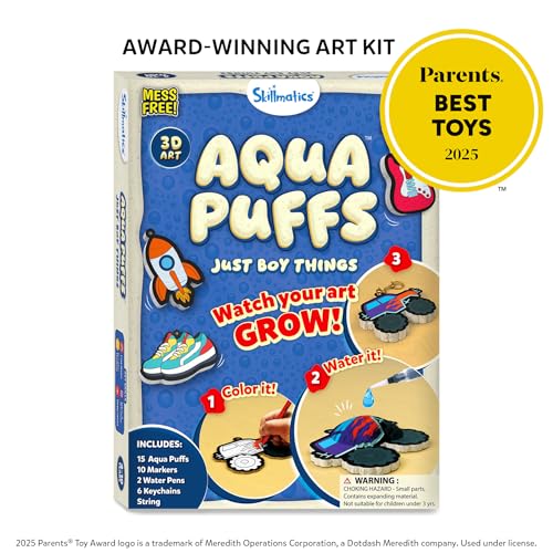 Image of Skillmatics Aqua Puffs - Just Boy Things, Mess-Free 3D Art Kit | Paint by Number Craft for Kids, DIY Color & Inflate Activity, Travel Toys & Creative Gift for Ages 4, 5, 6, 7, 8, 9, 10