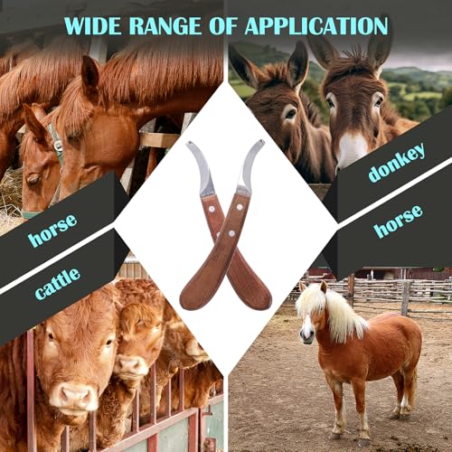 Image of Left and Right Handed Hoof Knives with Wooden Handle 2Pack Farrier Hoof Trimming Knife Set of Horses Cow Donkey