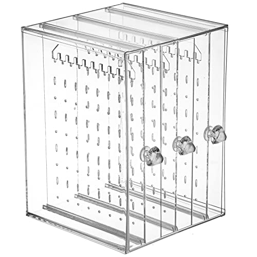 Okllen Acryl-Aufbewahrungsbox mit 3 vertikalen Schubladen, transparenter Ohrringständer, Schmuckaufhänger für Ohrstecker, Halskette, Anhänger, staubdicht, 192 für 33 Rillen Cover