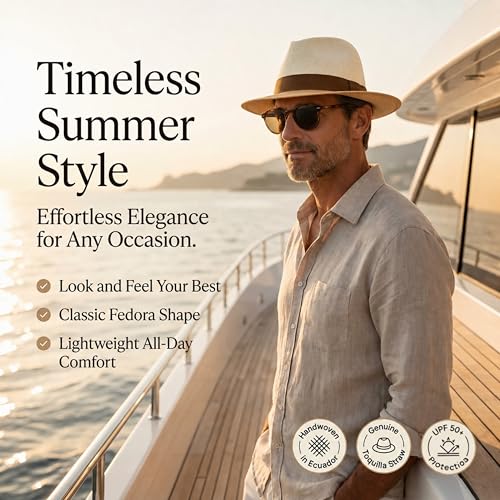 Image of Gamboa Original Panama Hat for Men and Women Fedora Straw Summer Beach Sun Hat Protection UV UPF50+