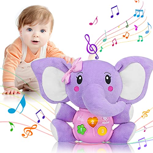 Baby Toys 6 to 12 Months - 6 Months Old Plush Elephant Baby Toy Musical Infant Toys - Babies Light Up Toys for 1 Year Old Boy & Girl Newborn Baby Gift 0 3 6 9 12 Months