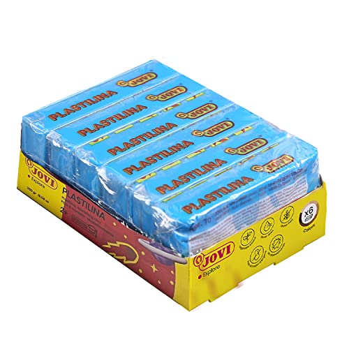 Image of Jovi Plastilina Light Blue Non-Drying Modelling Clay for Art & Craft Pack of 6 Bars - 50gms Each Non-Toxic Gluten Free Fine Motor Skills, Moulding, Pottery Sculpting Project Work with Dough