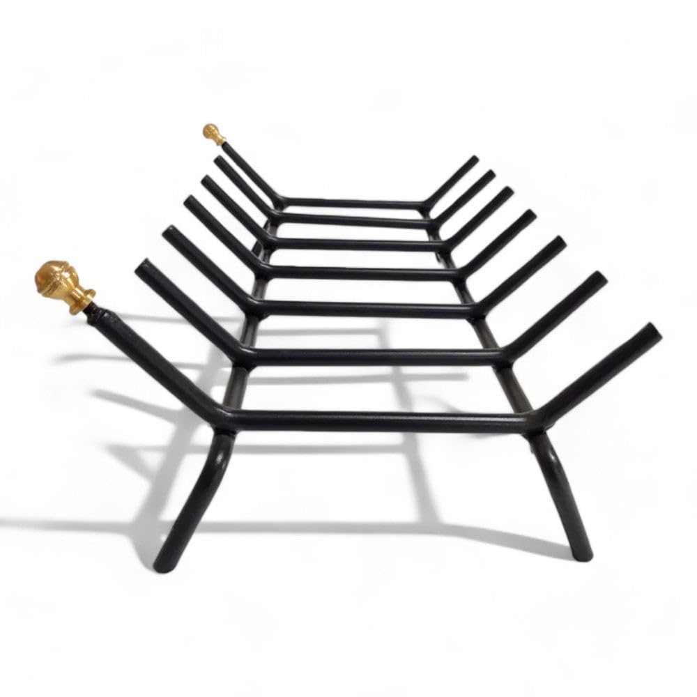 Brucialegna rettangolare ferro battuto nero con pomoli in ottone 7 barre ideale per camino cm 55x35x16h robusto e elegante