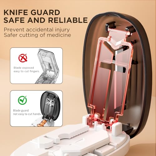 Image of Pill Cutter Splitter for Small and Tiny Pills, 1 /2 1 /4 Pill Splitter for Small Pills,Tablets in Half or Quarters, Accurate and Easy Cutting, Stainless Steel Blade, Back Storage (Transparent Black)