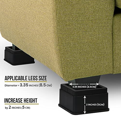 Utopia Bedding Bed Risers 2 Inch - Pack Of 4 - Furniture Risers With Anti Slip Foam & Rubber Pad - Stackable Bed Lifts Risers Heavy Duty For Sofa, Bed, Table, Couch & Chair (Black) #TOP4