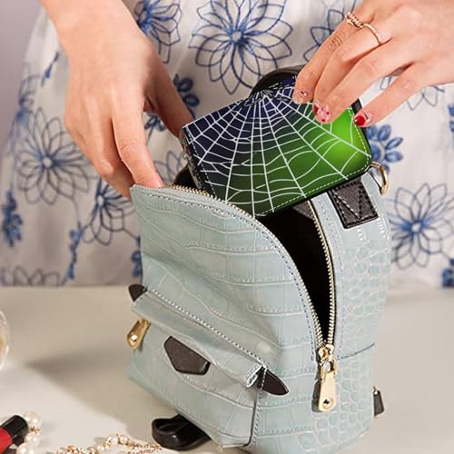 Small RFID Credit Card Holder Wallet with Zipper, Leather Wallet Case for Women Black Spiders Web3