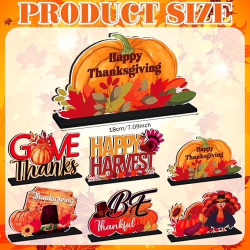 Image of CroBlissful 6 Pcs Thanksgiving Wooden Table Decorations Happy Harvest Party Supplies Thanksgiving Turkey Pumpkin Table Centerpieces for Home Indoor Give Thanks Be Thankful Holiday Party Decor