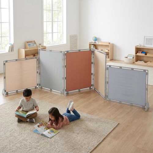 Image of Children's Factory PlayPanel Room Divider 59.5 inch x 47.5 inch, Elements, 5 | Water-Resistant Vinyl Room Divider Panel Set, Freestanding Privacy Screen for Daycare or Preschool, Cantilever Feet Included
