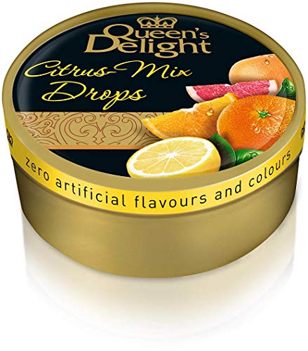 Queen’s Delight Natural Ingredients and Real Fruit Juice Hard Candy Citrus Mix Drops Tin, 5.3 Ounces (150g) - 10 Tins