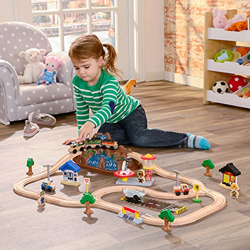 KidKraft 17826 Bucket Top Mountain houten treinbaanset met tafel voor kinderen, spoorwegactiviteitenset inclusief accessoires (61 stuks) - Image 3