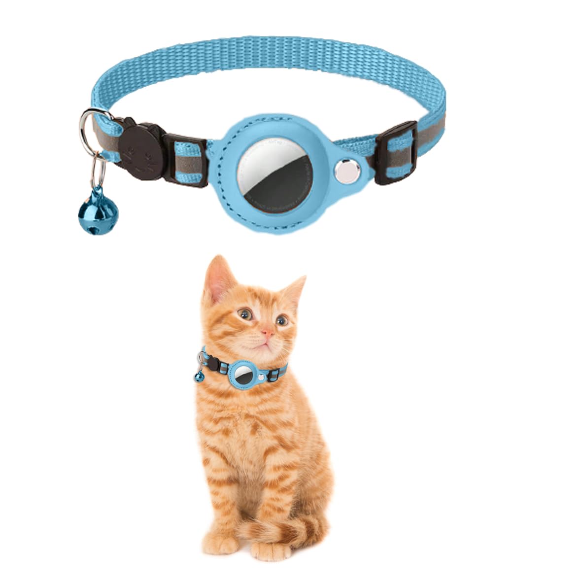 Collar Airtags para gato PF Doggy con seguimiento GPS y geolocalización en tiempo real para garantizar la seguridad y la vigilancia de su compañia felino (azul gris piel)