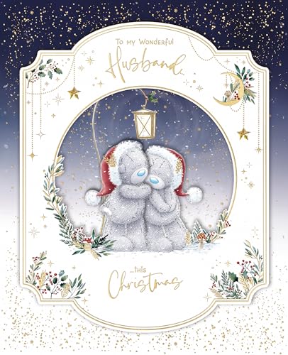Me To You Tatty Teddy Luxury Boxed Handmade Christmas Card For A Wonderful Husband Santa Bears Under Lamp 8x10ins - Official Collection