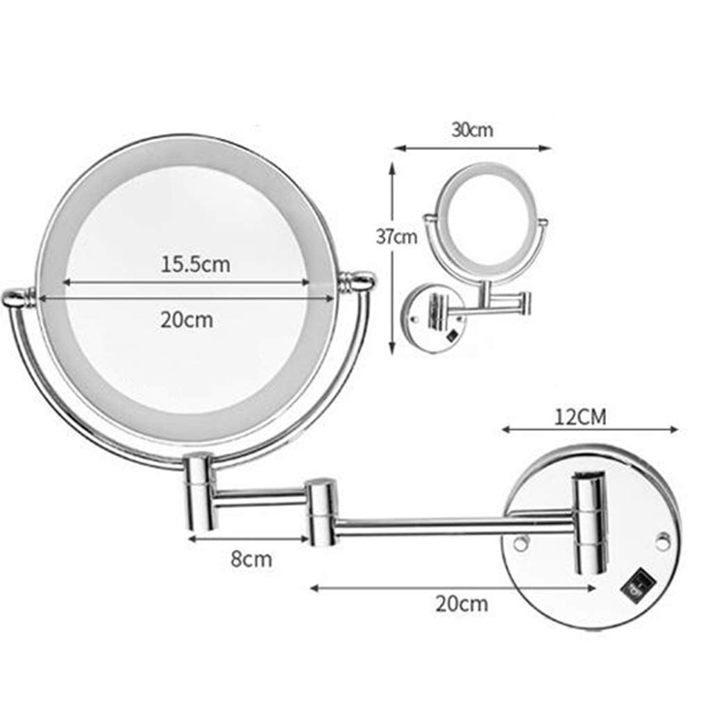 Espejo de tocador de maquillaje con luces, espejo de belleza montado en la pared de dos caras, espejo de baño con aumento 3X, espejo cosmético extensible, conexión cableada, oro rosa (dorado)
