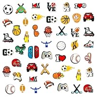 50 PCS Football Shoe Charms, Basketball Soccer Baseball Video Game and Sports Charms for Crocs Jibbitz Shoe, Shoes Charm Accessories for Boys