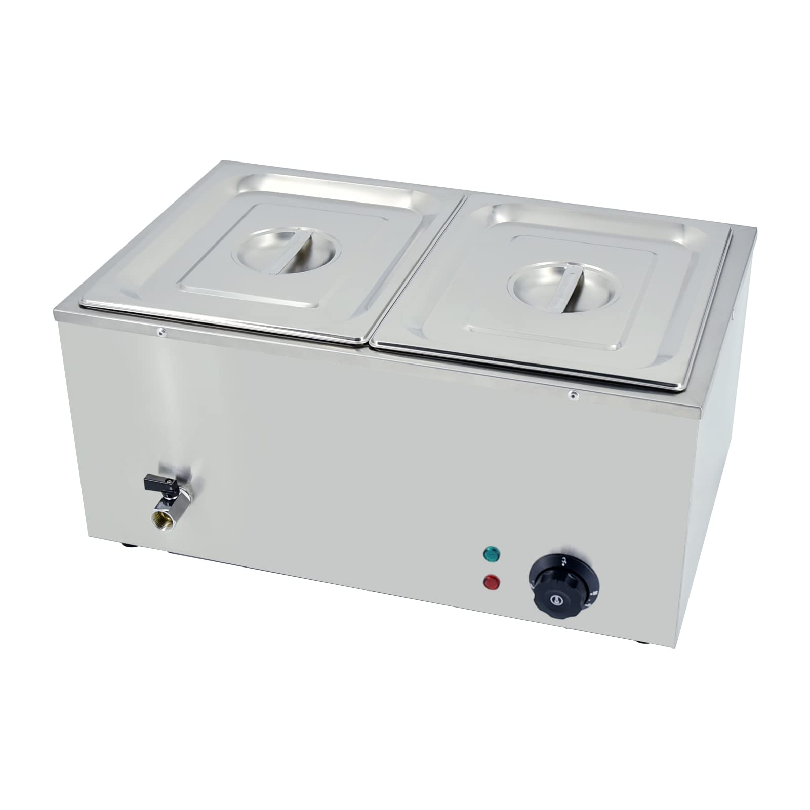 TAIMIKO Bain Marie électrique en Acier Inoxydable 220-240V 1500W Commercial Chauffe Plat 2 Bacs Casseroles avec Robinet de vidange Contrôle de la température