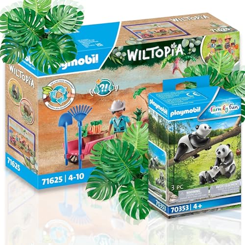 PLAYMOBIL 70353 2 Pandas con refugio Wombat Baby 71625 – ¡Descubre el mundo de los animales!