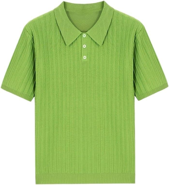Men Casual Sweat-Wicking Knitwear Thin Slim Fit T-Shirt Breathable Lapel Outdoor Versatile Vest
